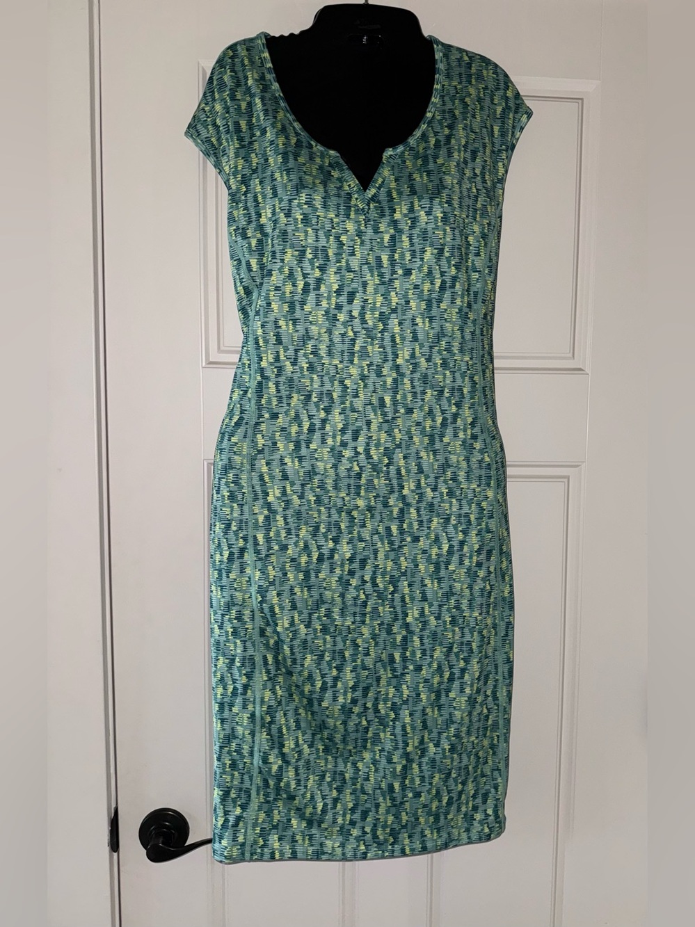 Simms Teal and Aqua Cap-Sleeve Midi Dress - M